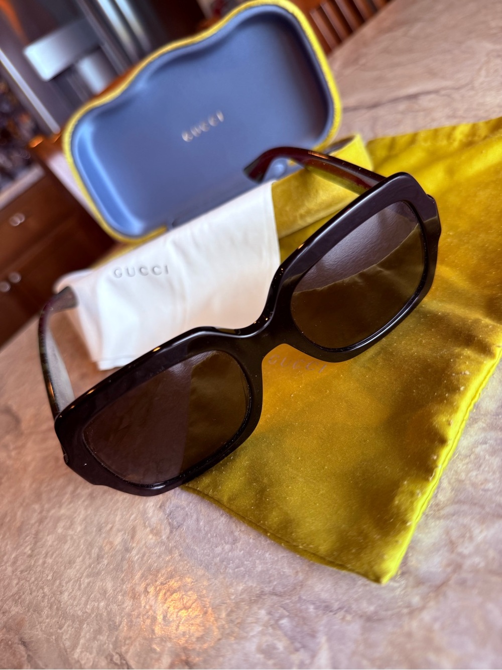 Gucci Women's Black Oversized Sunglasses with Dark Lenses